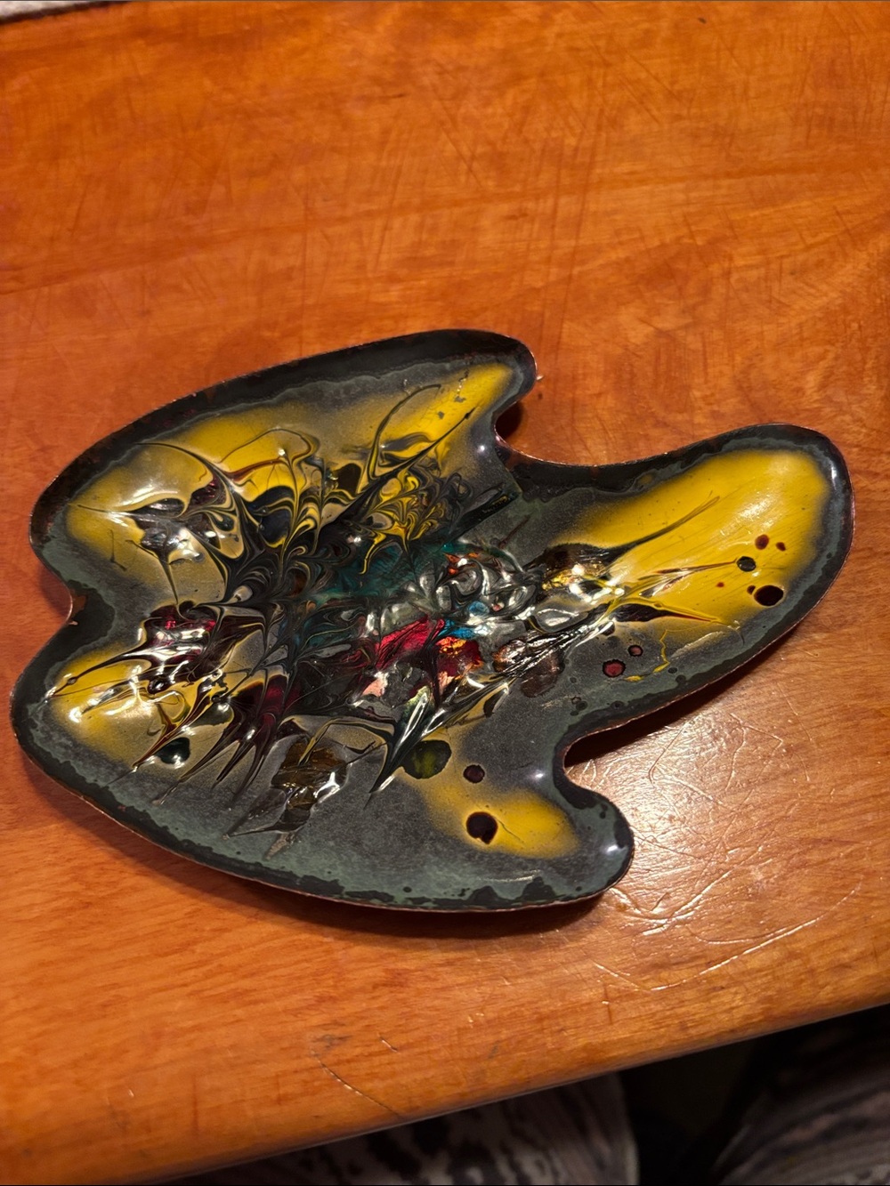 Abstract Mixed-Media Ceramic Accent Dish in Yellow and Gray